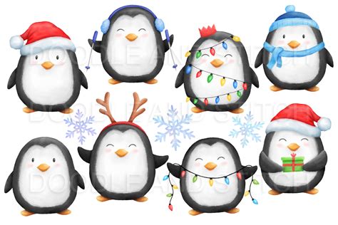 Christmas Penguin Clipart Cute Watercolor Penguin Etsy