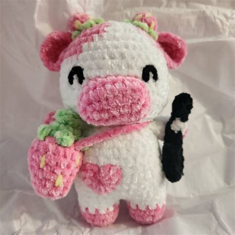 Crochet Mini Strawberry Cow Amigurumi Cow Cow Plush Strawberry Cow