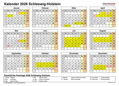 Kalender Schleswig Holstein Ferien Feiertage Pdf Vorlagen