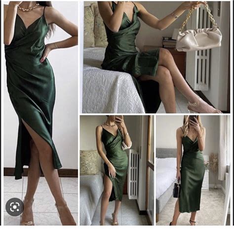 Zara Green Satin Midi Dress Never Worn Still Has Depop