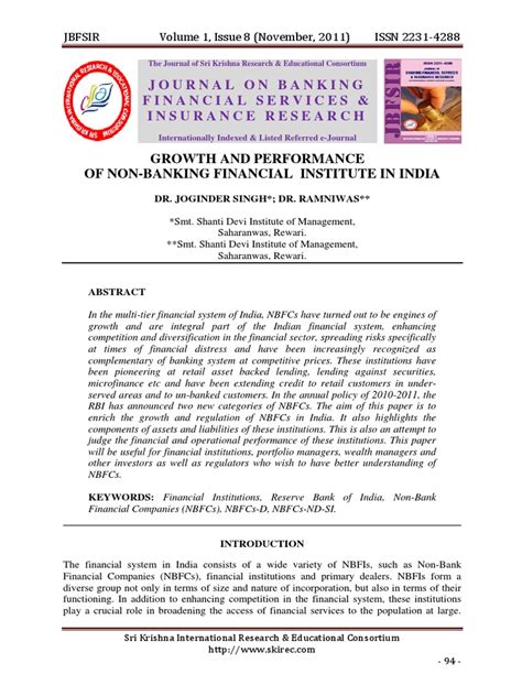 Growth And Performance Of Non Banking Financial Institute In India