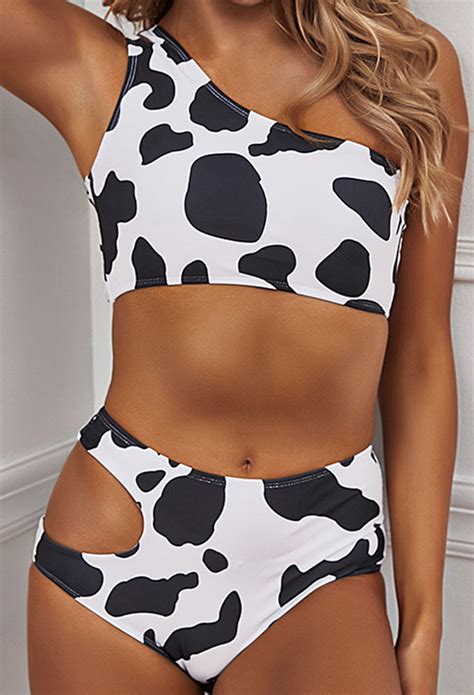 Kawaii Two Piece Bikini Set Cute Sexy Lingerie Outfit Cow Pattern Bodysuit For Sale