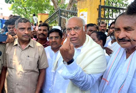 Congress President Mallikarjun Kharge After Casting His Vote For