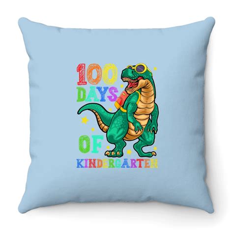 100th Day Of School Happy 100 Days Kindergarten Dino Trex Throw Pillows