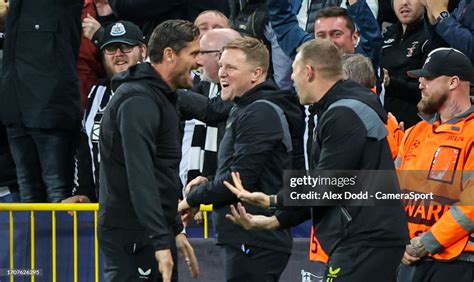 Newcastle United Manager Eddie Howe Celebrates His Sides Fourth Goal