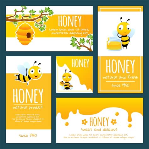 Banners O Plantillas De Tarjetas De Abejas Y Miel Vector Premium