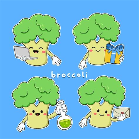 Premium Vector Cute Vector Set Of Broccoli Character In Different