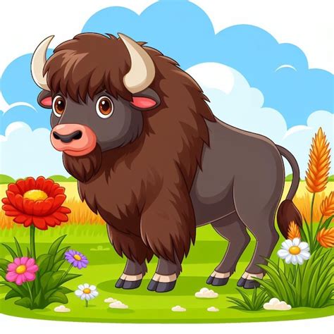 Premium Vector Beautiful Cute Bison Vector Cartoon Illustration