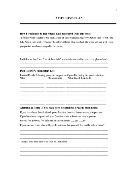 Mental Health Crisis Plan Worksheets