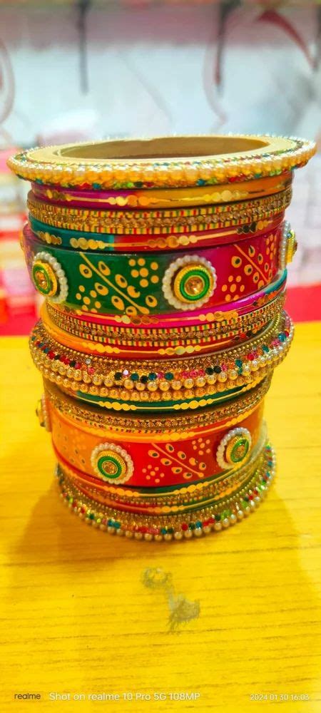 Kundan Stone Wedding Wear Rajasthani Artificial Lac Kada Bangle Set