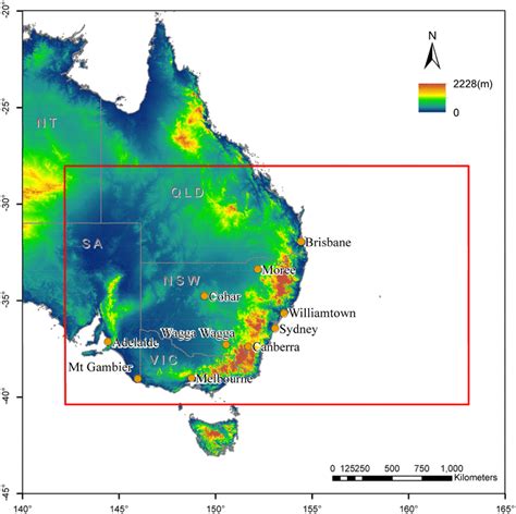 Map Showing WRF Model Domain With Grid Spacing Of About 10 Km NARCliM