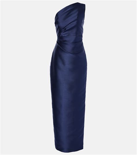 Kira One Shoulder Twill Maxi Dress In Blue Solace London Mytheresa