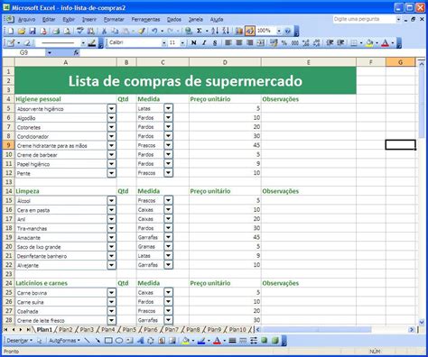 Lista De Compras Supermercado Completa Excel