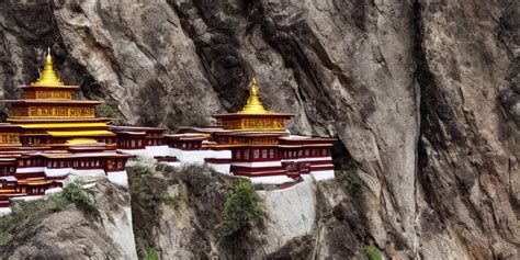 Tibetan Buddhist Monastery Built Inside Of Steep Rock Stable Diffusion