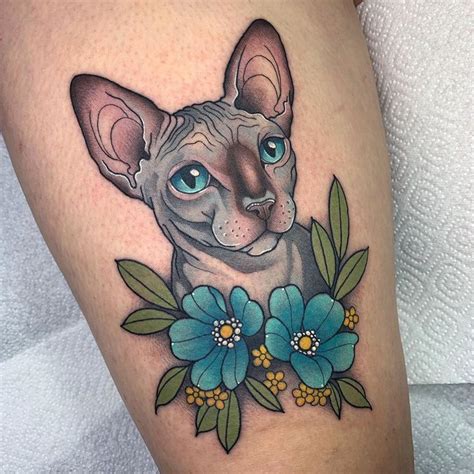 Neotraditional Sphynx Cat Geometric Cat Tattoo Cat Tattoo Designs