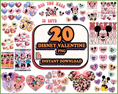 20 Disney Valentines Bundle Png Mickey Mouse Png Valentines Sublima