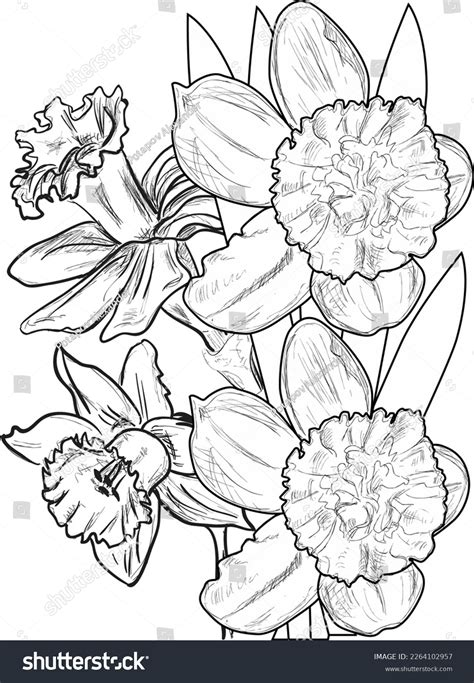 Illustration Narcissus Flowers Sketche Isolated On Stock Vector