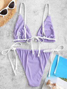 Jessica Stockstill X Zaful Ribbed Contrast Strap O Ring String Bikini