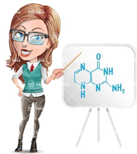 Pretty Young Female Teacher Cartoon Character Showing Chemistry