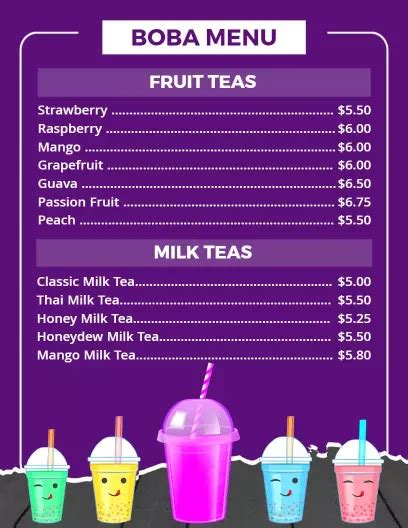 Boba Menu Templates Photoadking