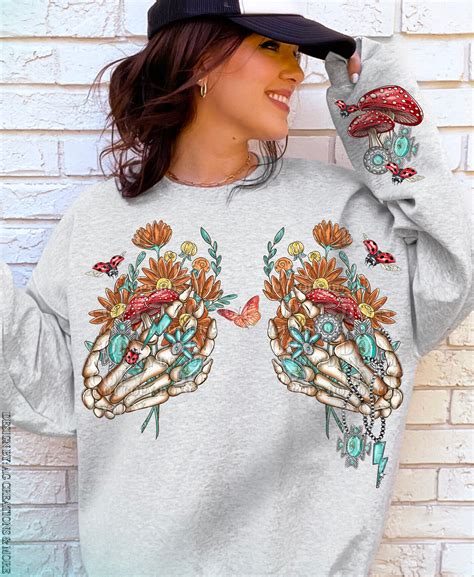 Floral Skelly Hands Chest With Sleeve Transfer Sassy Sublimation