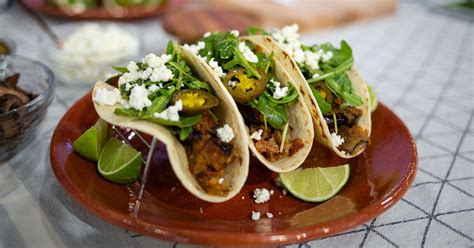 Bobby Flays Eggplant Tacos With Goat Cheese And Hot Sauce Recipe