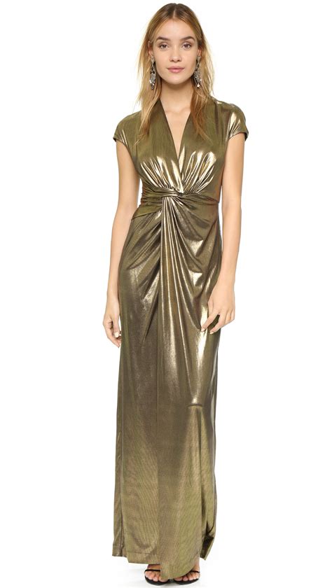 Lyst Halston Gown With Front Twist In Metallic