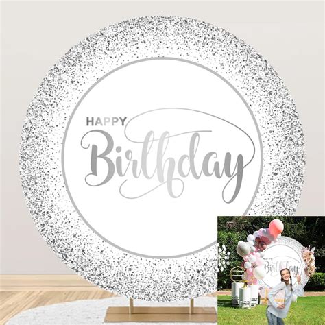 Amazon Oerju Happy Birthday Round Backdrop Cover White And Silver