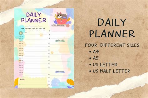 Cute Cat Daily Planner Daily Schedule Digital Planner Hourly