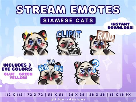 Siamese Cat Twitch Emotes Siamese Cat Stream Emotes Pack Chibi