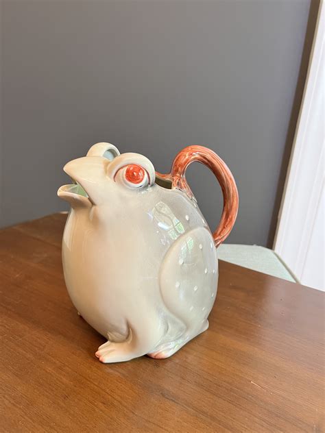 Rare Vintage Fitz Floyd Frog Toad Pitcher So Cute Grey