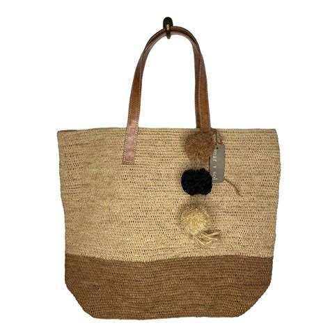 Mar Y Sol NWT Women S Montauk Tote Bag Colorblock Pom Pom Summer Beach