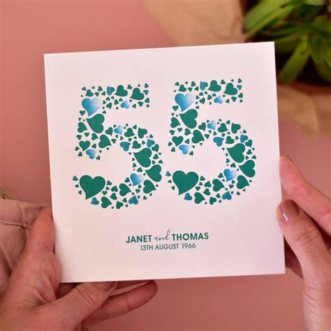 Personalised Love Hearts Emerald 55th Anniversary Card By Mrs L Cards