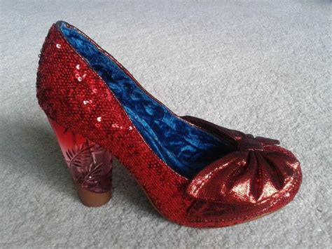 Red Sequin Irregular Choice Dorothy Oz Bow Shoes Clear Lucite High