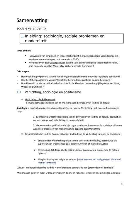 6 Sociale Verandering Sv Samenvatting Sociale Verandering 1