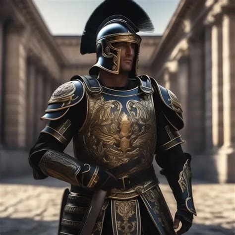 A Modern Roman Military Male In Black Military Armor