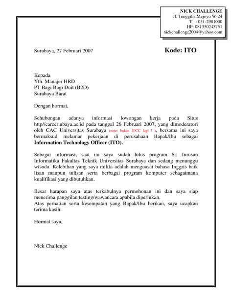 Contoh Cover Letter Yang Baik Dan Benar