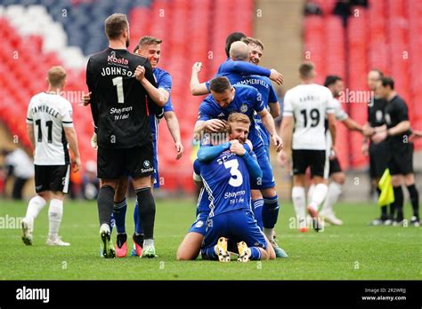 Fc Halifax Town Players Celebrate Their Victory Following The Isuzu Fa