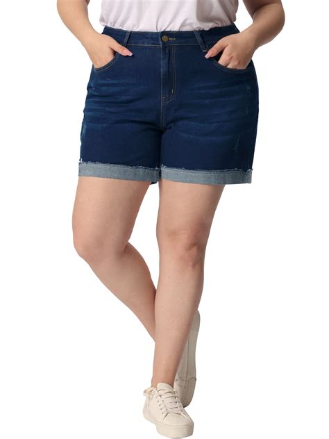 Agnes Orinda Womens Plus Size Roll Hem Mid Rise Stretchy Denim Shorts