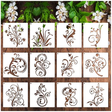 Amazon.com : yhslmh Floral Stencils for Painting on Wood Furniture Wall ...