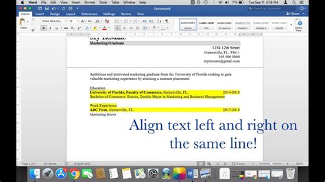 Align Text Left And Right On The Same Line In Microsoft Word Youtube