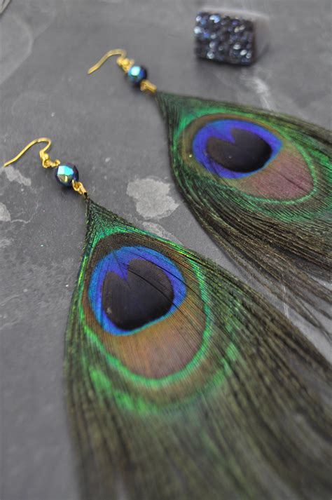 Large Peacock Feather Earrings