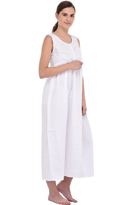 White Pure Cotton Sleeveless Nightdress Cotton Lane London