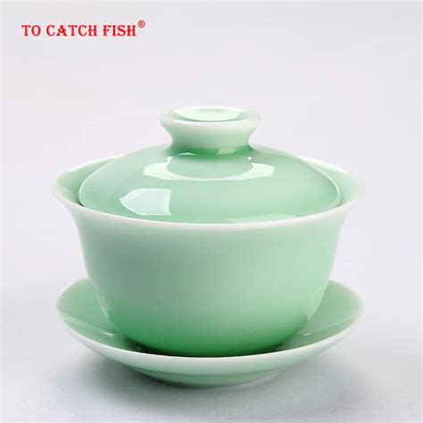 Juego De T Chino Celadon Gai Wan Taza De T De Porcelana De Hueso Dehua