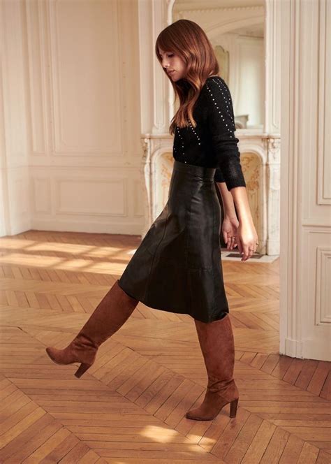 Fashionable Boots Leather Skirt Outfit Black Leather Skirts