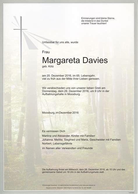 Parte für Margareta Davies pax requiem