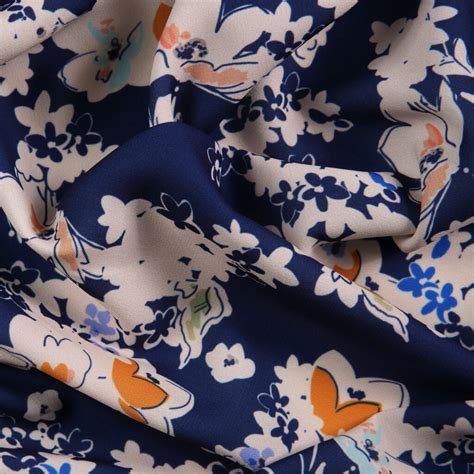 Dress Crepe Blue Vintage Flower Bloomsbury Square Dressmaking Fabric