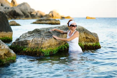 Beautiful Woman Splashing In The Sea Stock Image Image Of Relax Blue