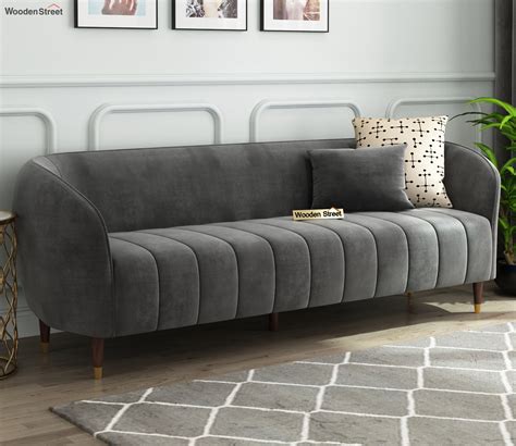 Buy Eldric 3 Seater Sofa Velvet Graphite Grey Online In India At