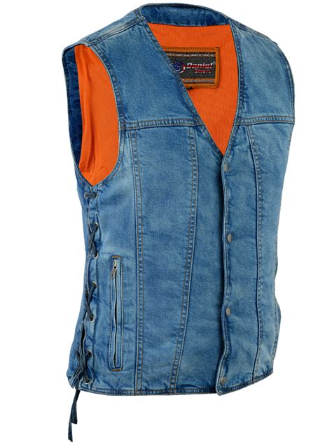 Motorcycle Mens Single Back Panel Concealed Carry Denim Vest Austin